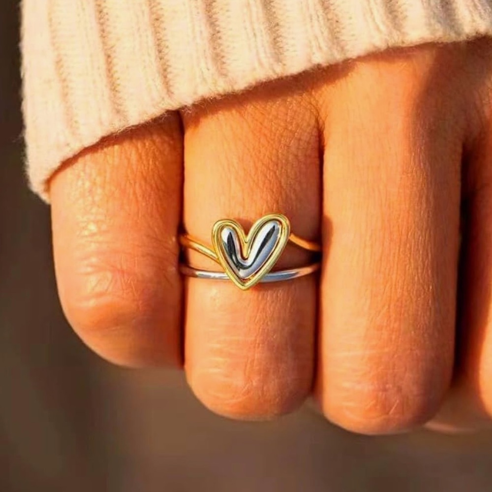 Gold and Silver Heart Ring